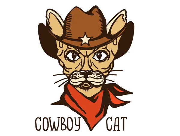 Cowboy gato com chapéu de cowboy ocidental e bandana vermelha. Prin vetorial —  Vetores de Stock