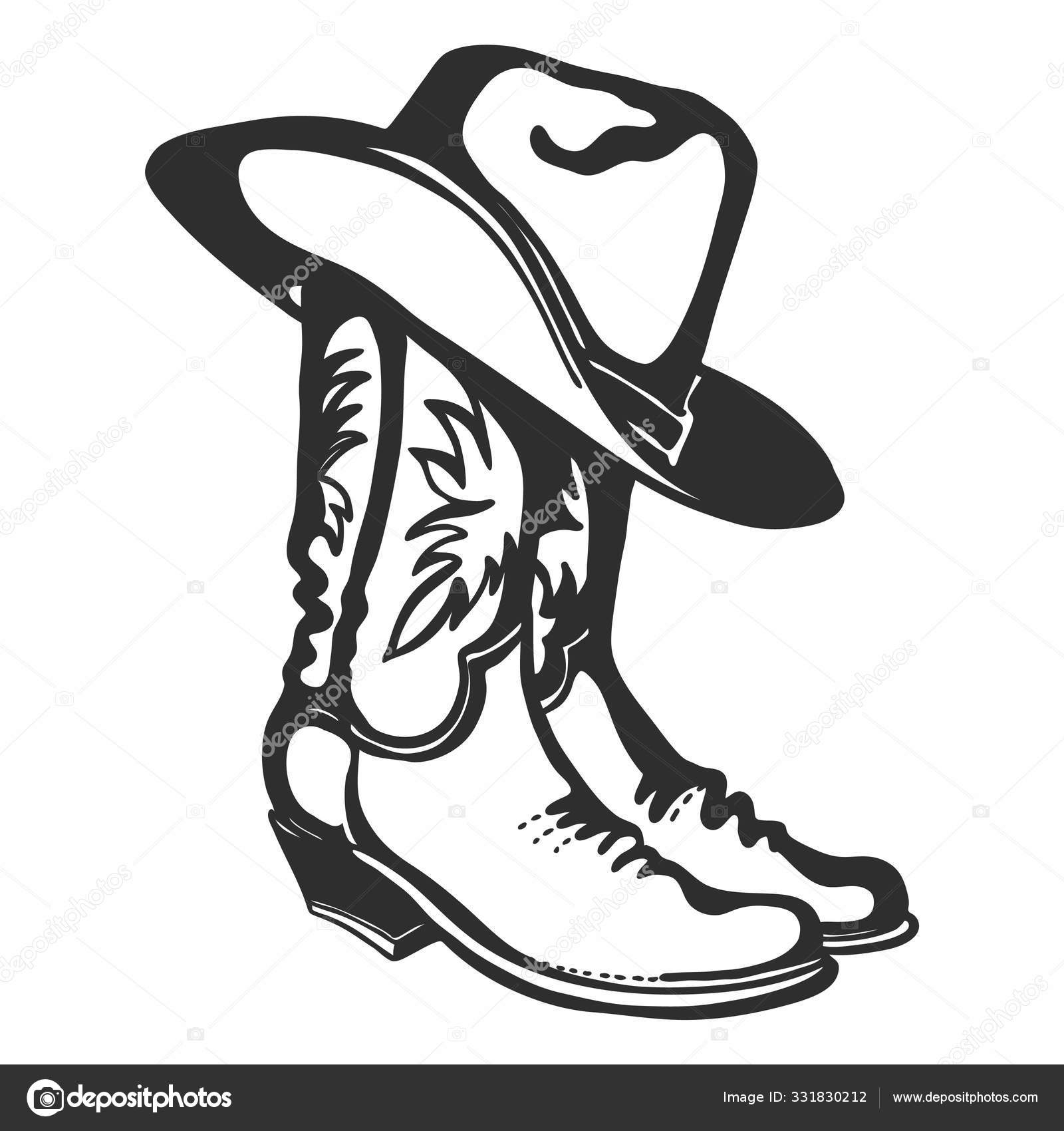 Cowboy Boots And Hat Vector Graphic Illustration Isolated On Wh Stock