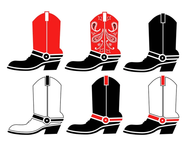 Cowboy laarzen. Vector set grafische illustratie geïsoleerd op wit — Stockvector