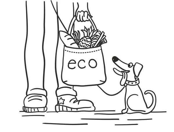 Saco ecológico. Vector ilustração gráfica preta com eco saco shoppin — Vetor de Stock