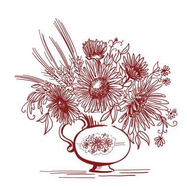 Vector floristic composition. Vintage bouquet of wildflowers in 
