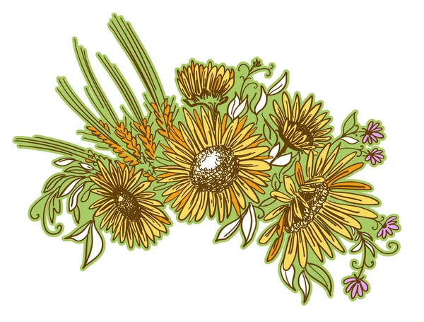Векторная флористическая композиция. Цветной букет изола полевых цветов — стоковый вектор