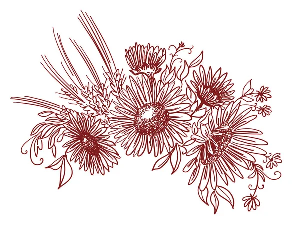 Vector floristic composition. Bouquet of wildflowers isolated o — ストックベクタ