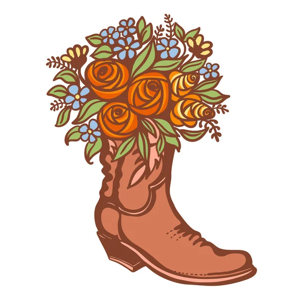 Blommor Stöveln Cowboystövel Med Solrosor Vektor Färg Tryckbar Illustration Isolerad — Stock vektor