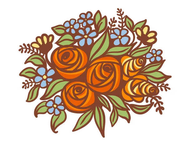Цветы Винтажный Набросок Букет Цветов Векторный Цвет Печати Цветочные Изолированы — стоковый вектор