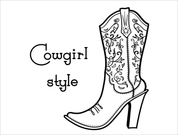 Botte Cowgirl Avec Motif Floral Romantique Texte Mesdames Cowboy Vecteur — Image vectorielle