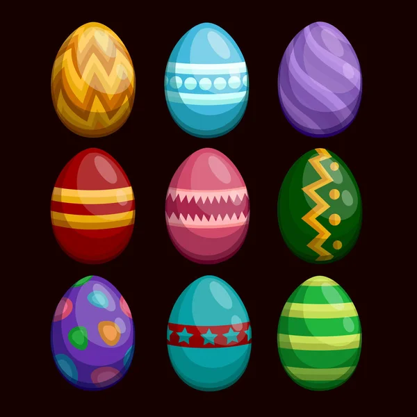Színes húsvéti tojás készlet elszigetelt, a sötét — Stock Vector