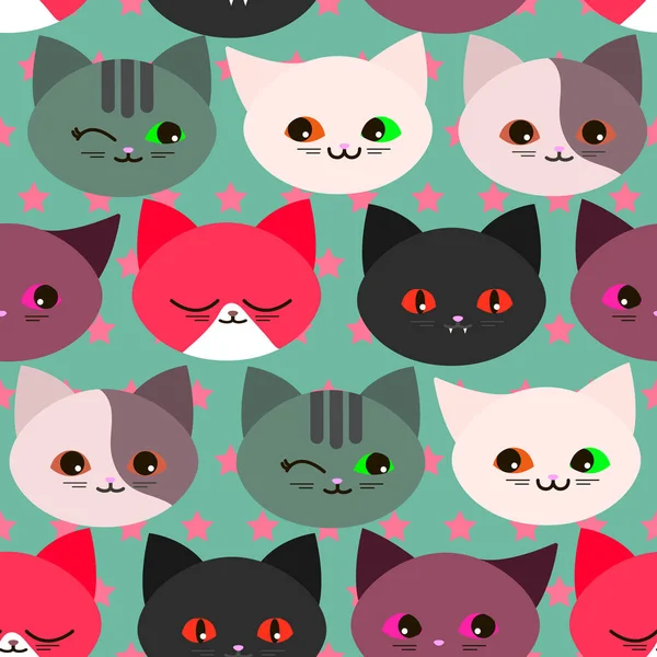 Seamless pattern with funny cats — Stock Vector