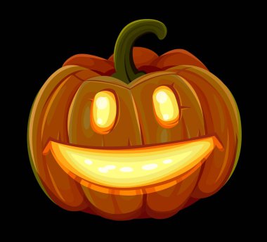 Cadılar Bayramı Balkabağı gülümsüyor. Siyah arka plan üzerine izole