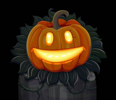 Cadılar Bayramı Balkabağı gülümsüyor. Siyah arka plan üzerine izole