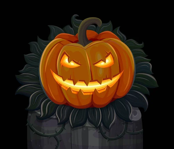 Halloween-gresskaret smiler. Isolert på svart bakgrunn – stockvektor