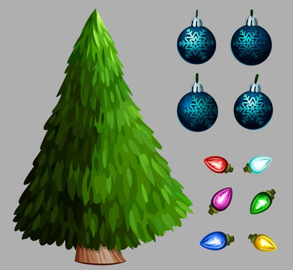 Χριστουγεννιάτικο δέντρο με μια γιρλάντα και μπάλες — Διανυσματικό Αρχείο