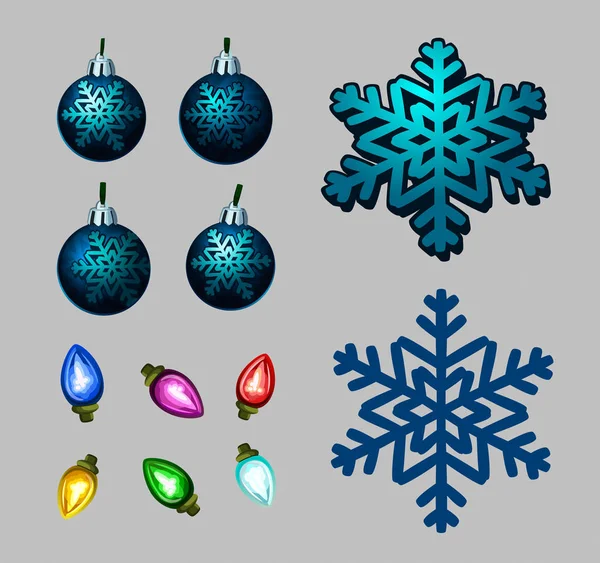 Elementos de guirnalda con bolas de Navidad y copos de nieve — Vector de stock