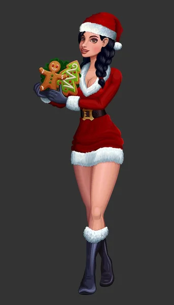 Gadis Natal dengan kue - Stok Vektor