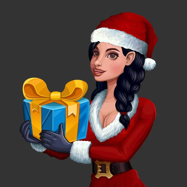 Christmas girl with present — Stock Vector