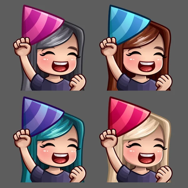 Emotion icons happy party female with long hairs for social networks and stickers