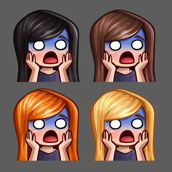 Emotion icons scared female with long hairs for social networks and stickers