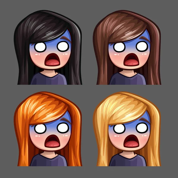 Emotion icons scared female with long hairs for social networks and stickers