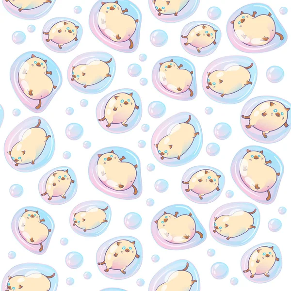 Seamless pattern with cute funny kittens in soap bubbles — Stock Vector