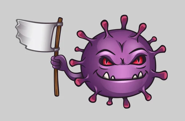 Coronavirus Lila Charakter Mit Weißer Flagge Vektorillustration — Stockvektor