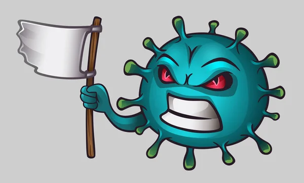 Caractère Coronavirus Turquoise Avec Drapeau Blanc Illustration Vectorielle — Image vectorielle