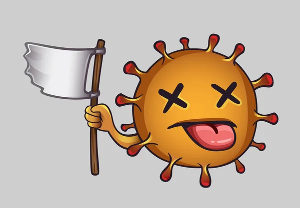 Coronavirus Amarillo Personaje Muerto Con Bandera Blanca Ilustración Vectorial — Archivo Imágenes Vectoriales