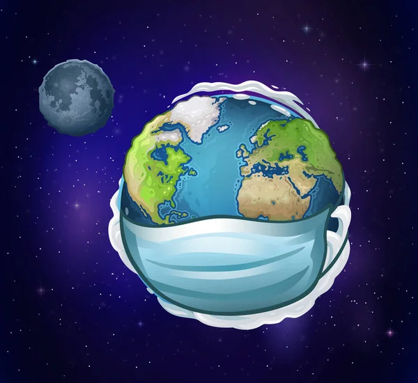 Planeet Aarde Met Medisch Masker Vectorillustratie — Stockvector