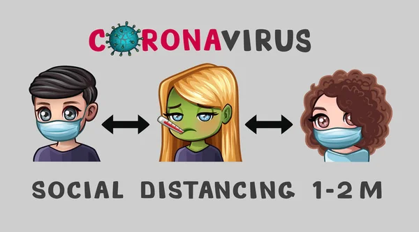 Banner Social Distance Text Coronavirus Ilustración Vectorial — Vector de stock