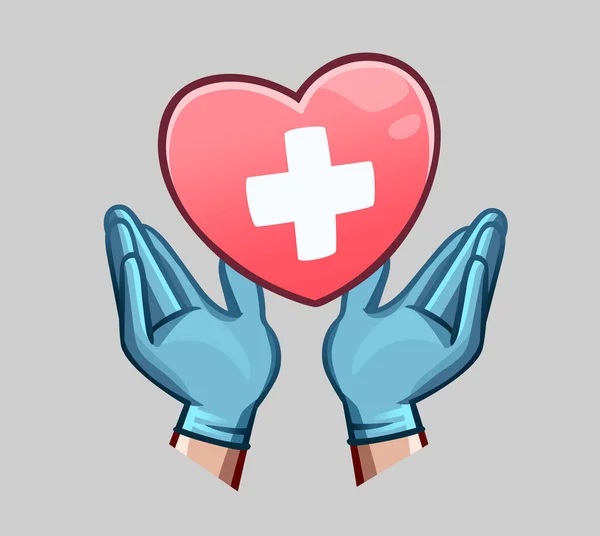 Hands Medical Gloves Heart Cross Vector Illustration — Stock Vector