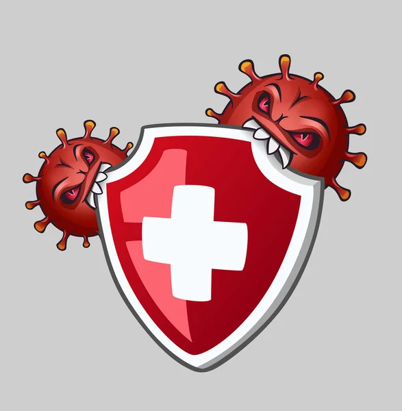 Los Virus Muerden Escudo Con Cruz Ilustración Vectorial — Archivo Imágenes Vectoriales