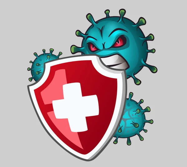 Shield Protects Viruses Vector Illustration — Stock Vector
