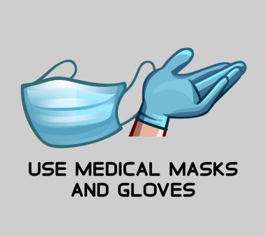 Tıbbi maske ve eldivenler. Vektör illüstrasyonu