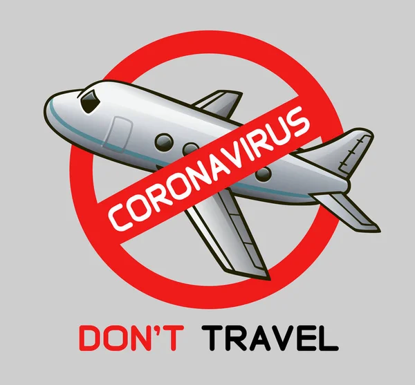 Avión Tachado Con Coronavirus Texto Ilustración Vectorial — Vector de stock