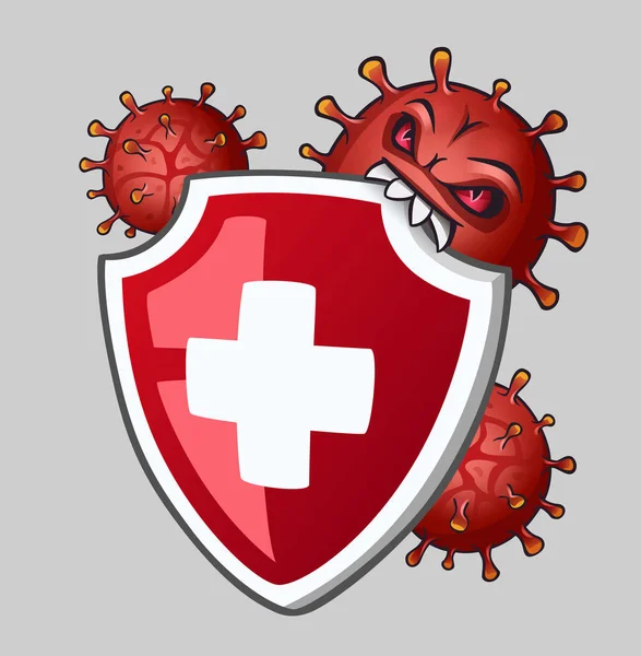 Signo Escudo Con Virus Bacterias Ilustración Vectorial — Vector de stock