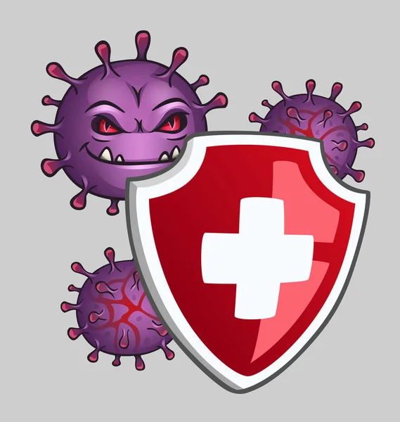 Signo Escudo Con Virus Bacterias Ilustración Vectorial — Vector de stock