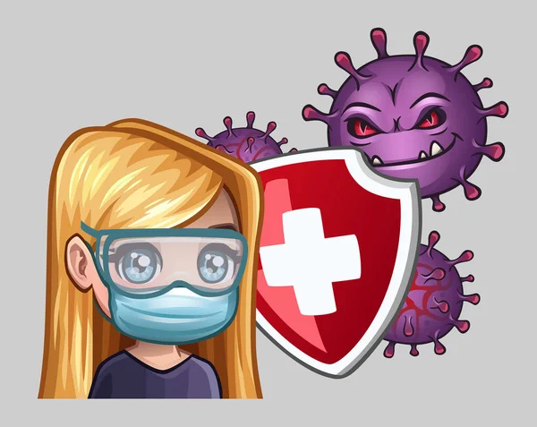 Doctor Con Escudo Virus Agresivos Ilustración Vectorial — Archivo Imágenes Vectoriales