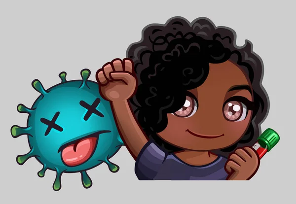 Chica Derrotó Virus Ilustración Vectorial — Vector de stock