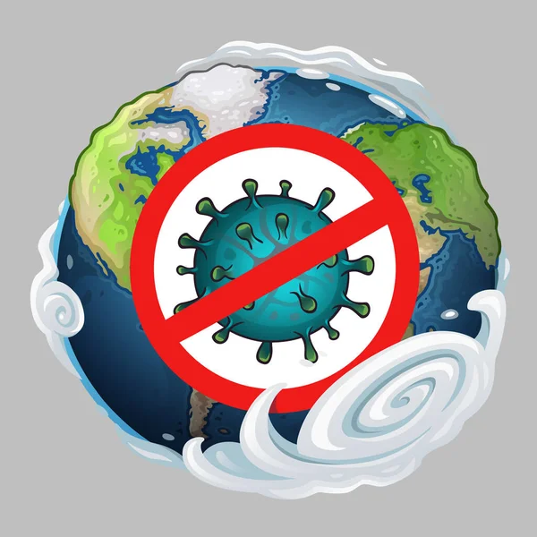 Planet earth with no virus sign. Vector illustration
