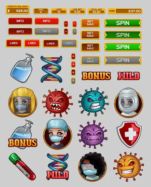 Koronavirüslü Slot Oyunu Için Simgeler Vektör Illüstrasyonu — Stok Vektör