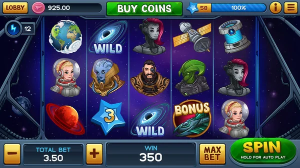 Schermata Principale Gioco Slot Spaziali Illustrazione Vettoriale — Vettoriale Stock