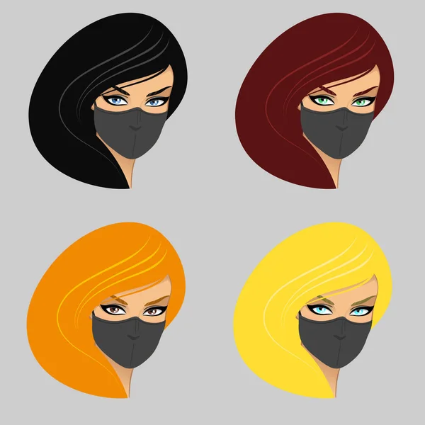 Vrouwen Met Een Medisch Masker Vectorillustratie — Stockvector