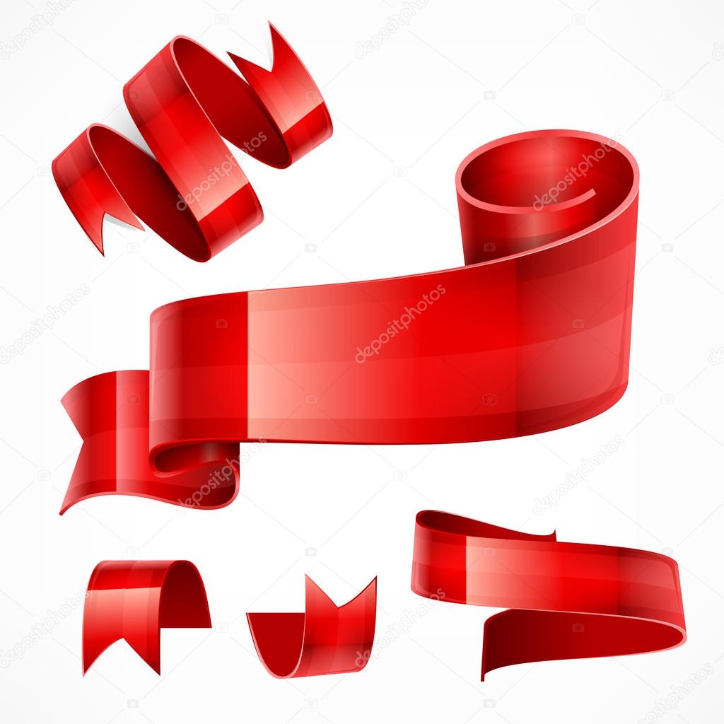 Red ribbons Set vector illustration