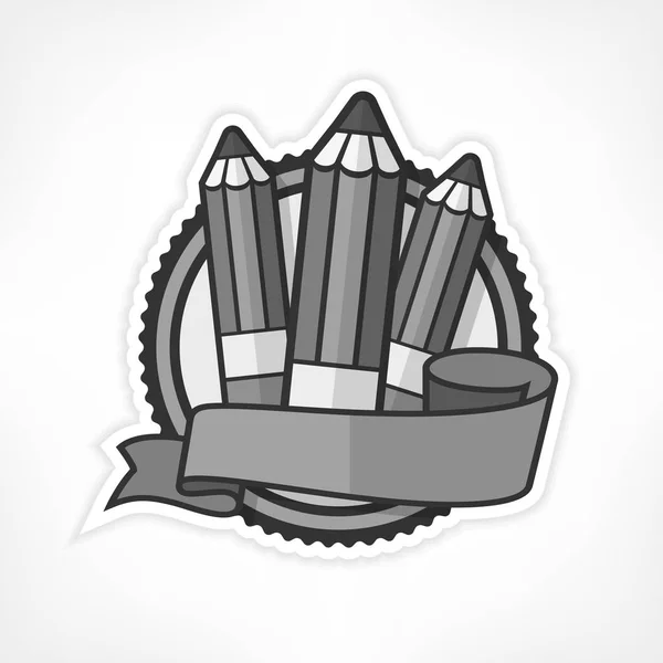 Emblème gris avec crayons sur blanc — Image vectorielle