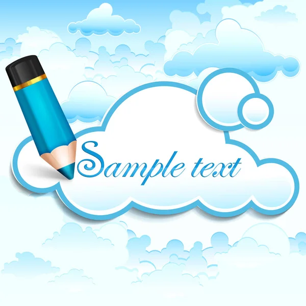 Pencil and cloud speech bubble on blue — Stock Vector