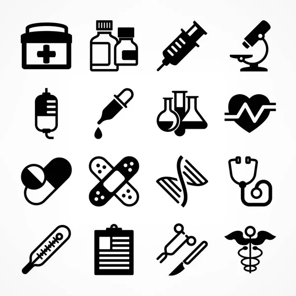 Iconos médicos en blanco — Vector de stock