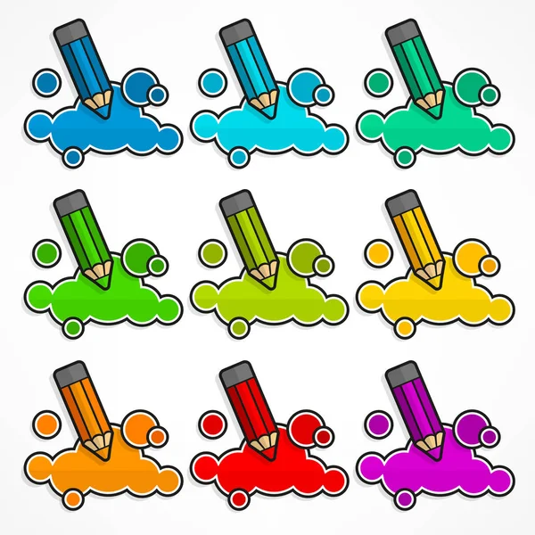 Set di matite e nuvole di colore — Vettoriale Stock