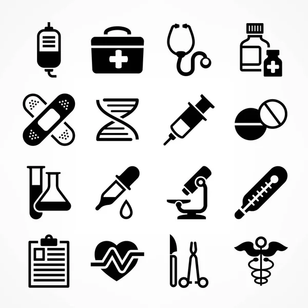 Icone mediche su bianco — Vettoriale Stock