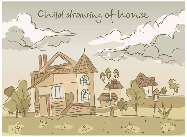 Kind Hand Zeichnung Landschaft — Stockvektor