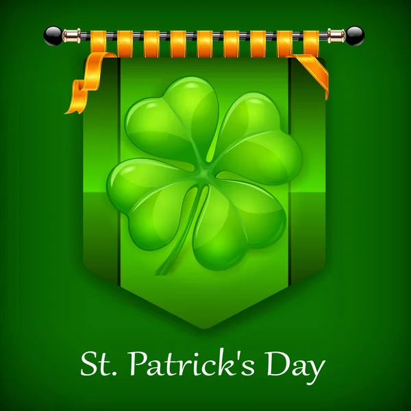 Verde suerte de cuatro hojas bandera de trébol irlandés — Vector de stock