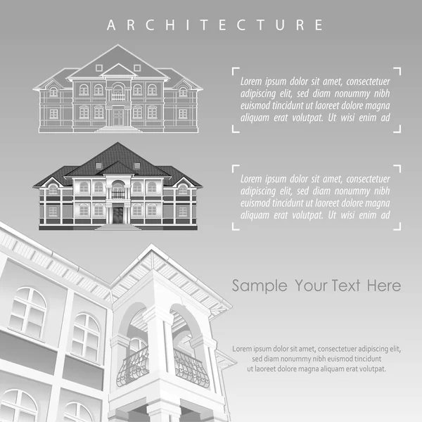 Rancangan arsitektur bangunan dengan spesifikasi - Stok Vektor